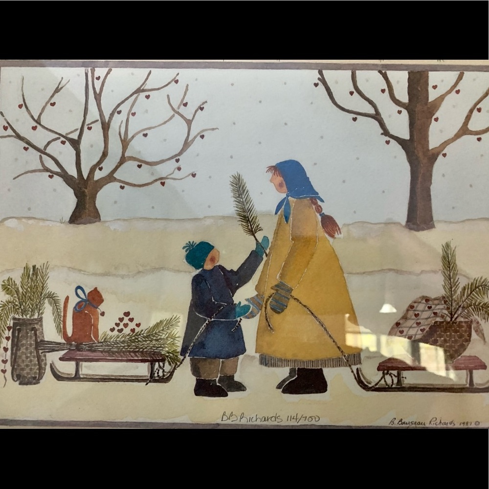 B. BOURGEAU RICHARDS SIGNED FOLK ART PRINT
